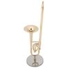 Miniature Trombone Replica with Stand and Case Gold Plated Instrument Model Musical Ornaments