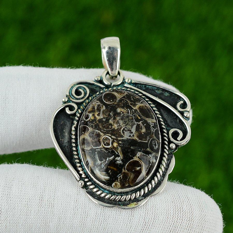 Natürlicher Turritella Achat Edelstein Anhänger 925 Sterling Silber Indischer Schmuck