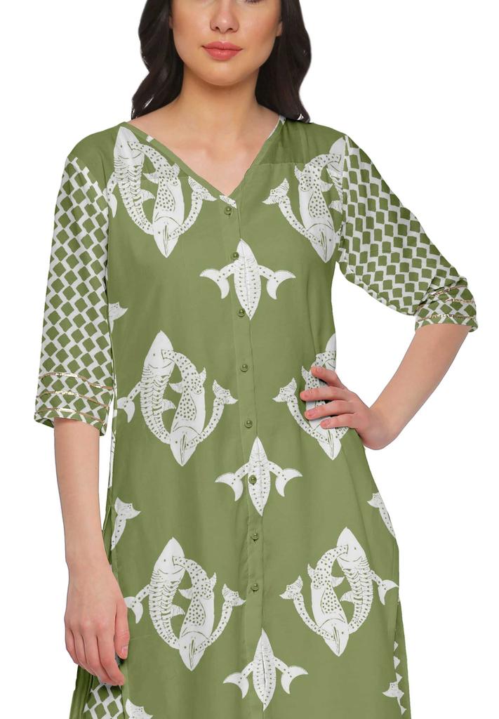 Moomaya V Neck Printed Kurta And Palazzo Pant Set Ethnic Wear Dress For