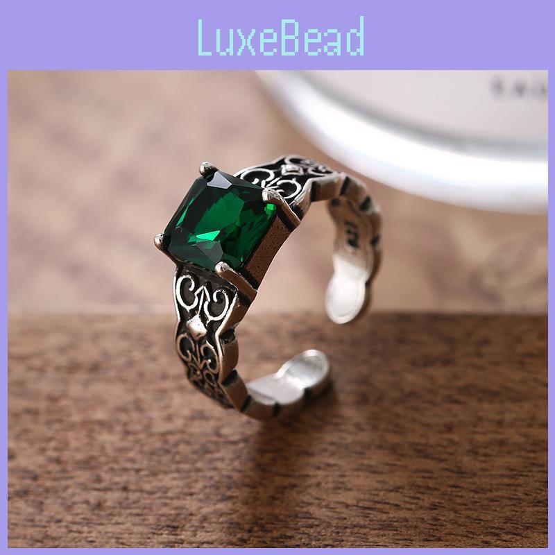 Elegant Vintage Green Zircon Geometric Open Adjustable Ring For Women Fashion 2024