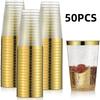 50pcs 10oz Golden Rim Cups, Durable Hard Plastic Water Glasses Suitable for Weddings and Parties, Party Dinnerware Drink Ware