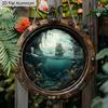 Semn Metalic Rotund 2D Plat din Aluminiu cu Velier și Caracatiță, Placă Nautică pentru Decor perete Casă de Plajă, Cadou Marin, Decor Casă de Plajă, Decor Barcă, Baie