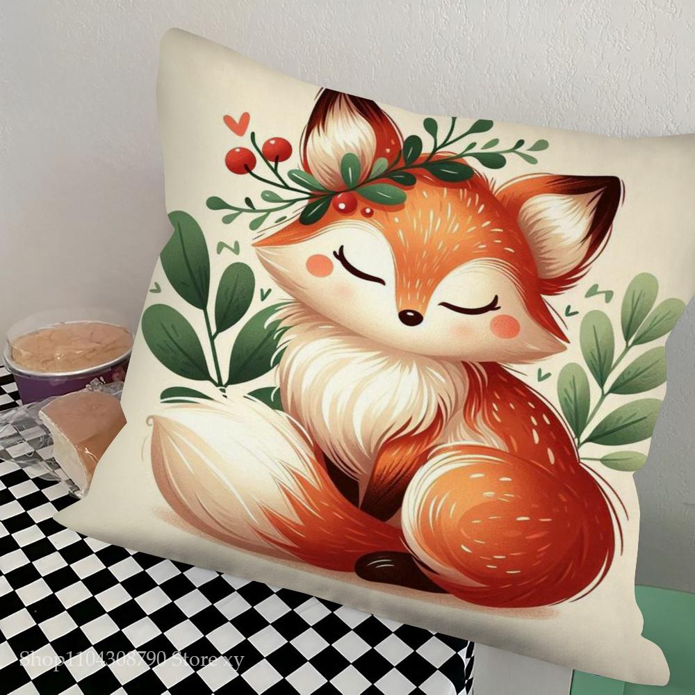 1pc Flower Fox Pillow Case Square Bedroom Sofa Leisure Comfort Cushion Car Living Room Home Decoration
