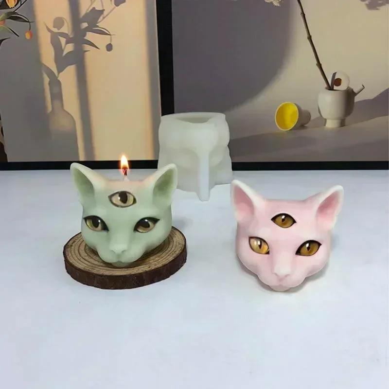 Creative Three Eyes Cat Silicone Mold 3D Cats DIY Chocolate Candy Molds Kitchen Baking Cake Decoration Tool Candle Soap Mould