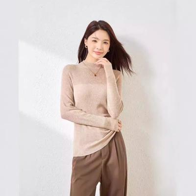 Frühherbst neue mikrotransparente dünne Strickpullover mit Halbrollkragen Seidenwollmischung Unterteil mit langärmeligem Oberteil