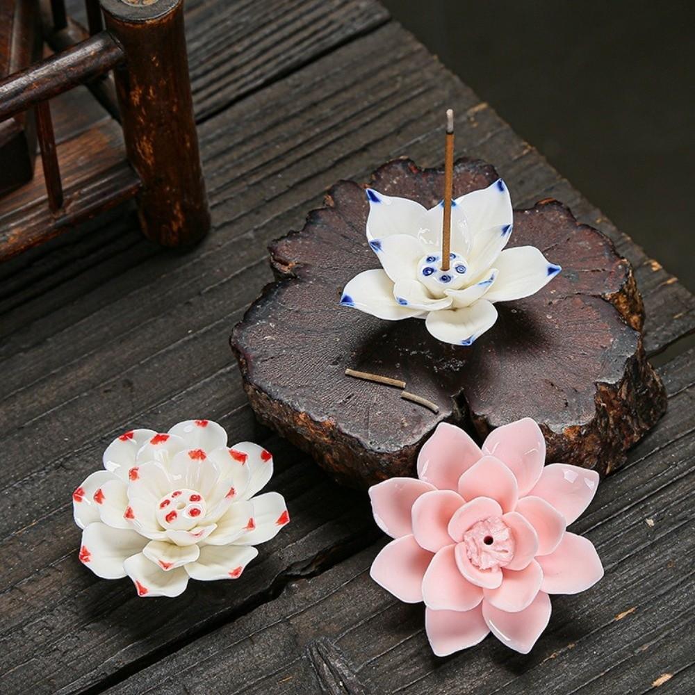 Ceramic Lotus Incense Burner Decorative Aromatherapy Stand Home Decor Incense Censer Zen Gift