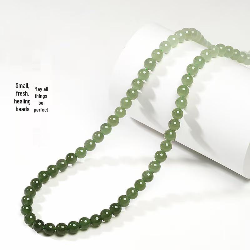 Elegant Gradient Hetian Jade Beaded Necklace – Chinese Style Women's Jewelry