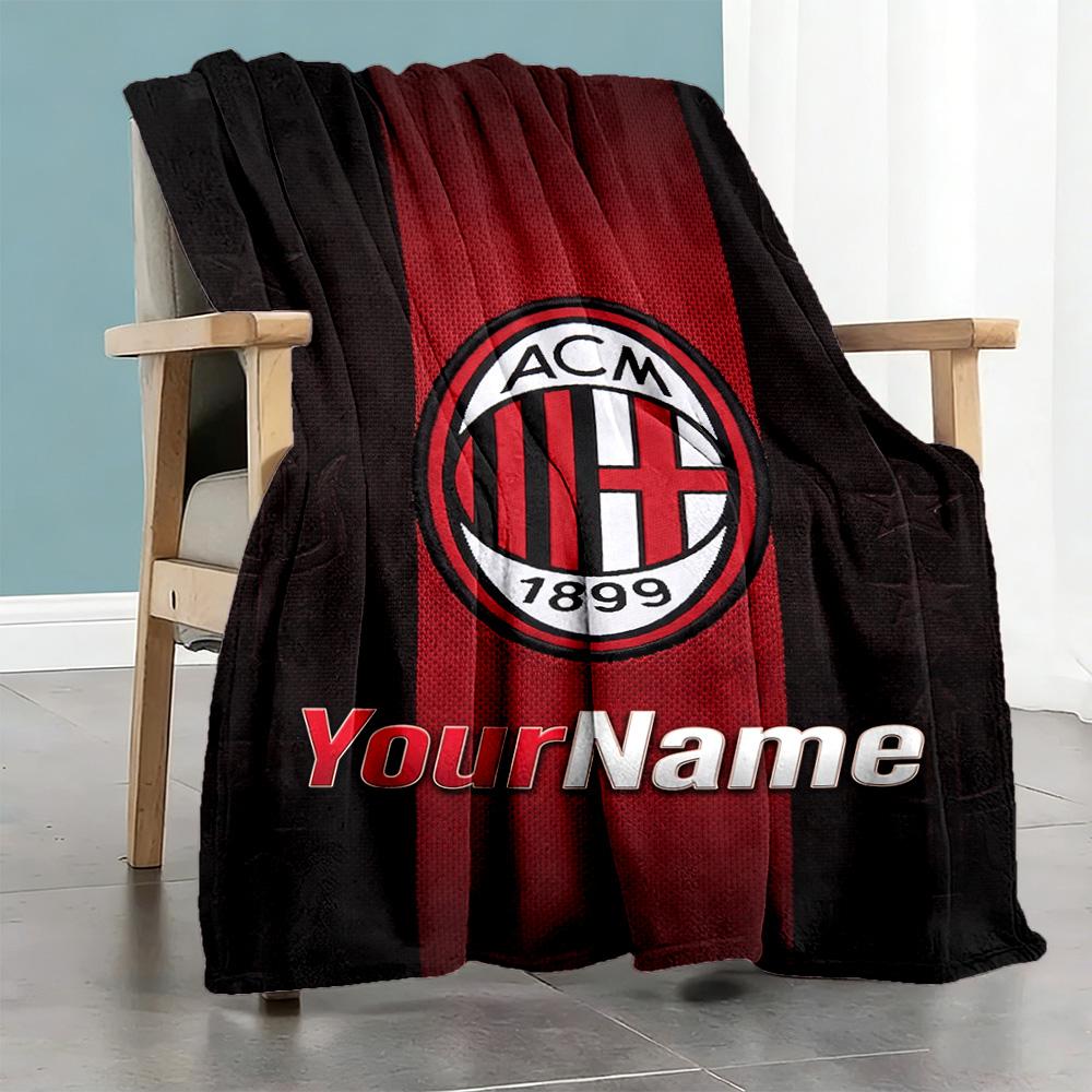 Ac Milan Personalized Text Blanket Cozy Customizable Blanket Comfortable Great for Livingroom Picnics Bed Chair for All Occasions