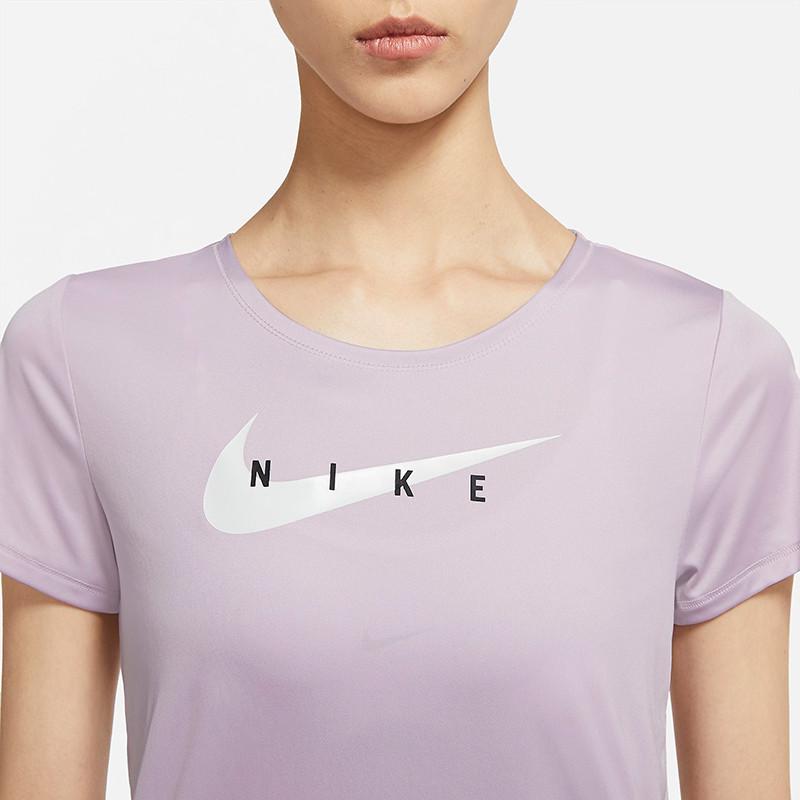 Nike Swoosh Logo Print Sport Crew Neck Short Sleeve T-Shirt Women Tops Light-Purple CZ9279-576