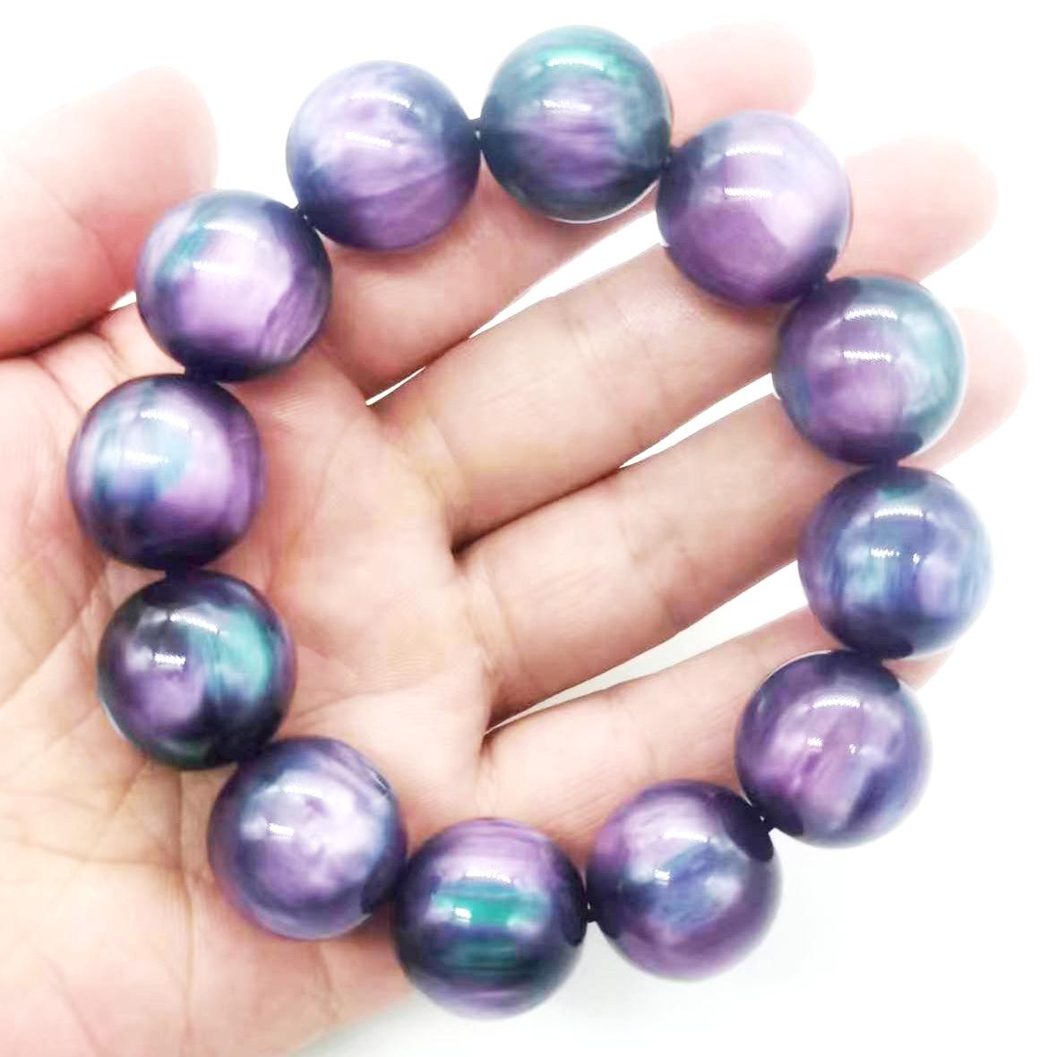 Resin Bracelet Beaded Stretch Bracelet Marble Texture Aesthetic Charm Jewelry for Women Men Gift 10MM 19 pieces