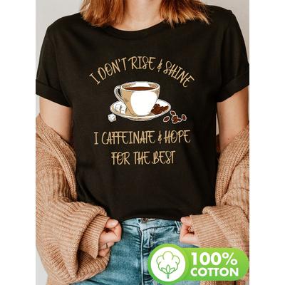 Lustiges Kaffee-Print-T-Shirt, Kurzarm Rundhals Freizeit-Oberteil für Sommer & Frühling, Damenbekleidung