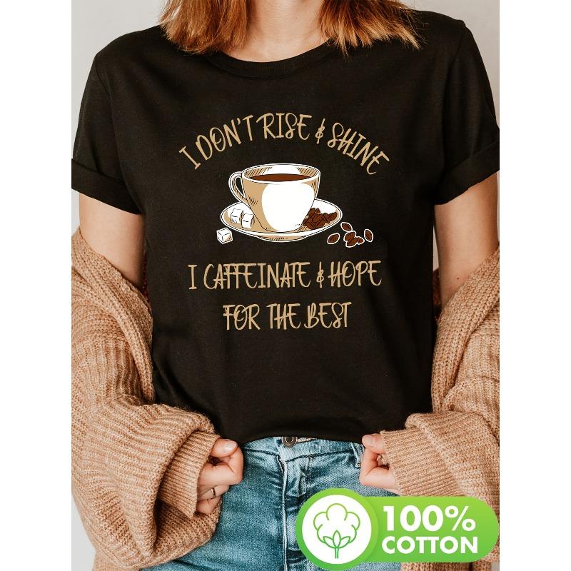 

Смешная футболка с принтом кофе, с коротким рукавом, круглым вырезом, повседневный топ для лета и весны, женская одежда S чёрный
