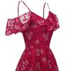 Bright Deer Women Cold Shoulder Bridesmaid Dress Floral Crochet Lace Ruffle Cami Strap Midi Dress for Wedding Evening Formal Party Cocktail Occasions