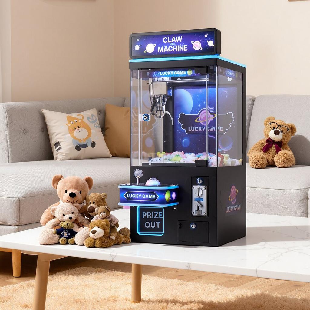 Claw Crane Machine, Medium-Sized Arcade Game Machine with Light & Sound, Adjustable Steel Claws, Precise Toy Candy Grabber Prize Dispenser Vending