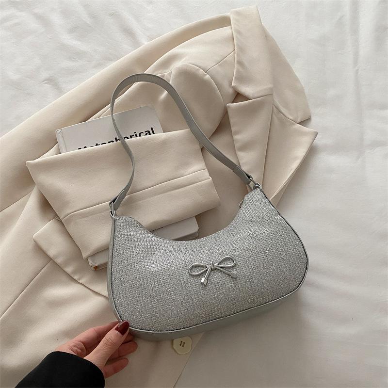 Casual bow decoration women 2025 spring and summer new French fashion texture retro style underarm shoulder bag bag