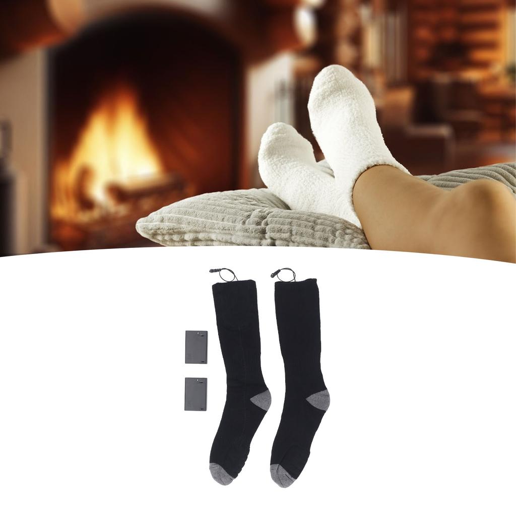 Electric Heated Socks Battery Operated Comfortable Cotton Socks for Winter Travel Camping Cycling Skiing Hiking One Size