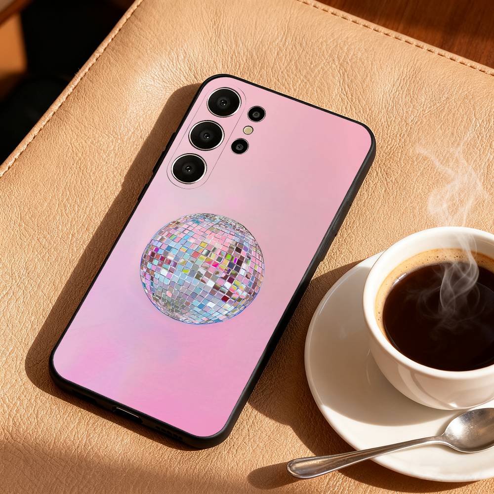 

D-Disco Ball Art Phone Case For Samsung S25,24,23,22,30,21,10,9,Ultra,Plus,Lite,FE Black Soft Case Samsung S24Plus