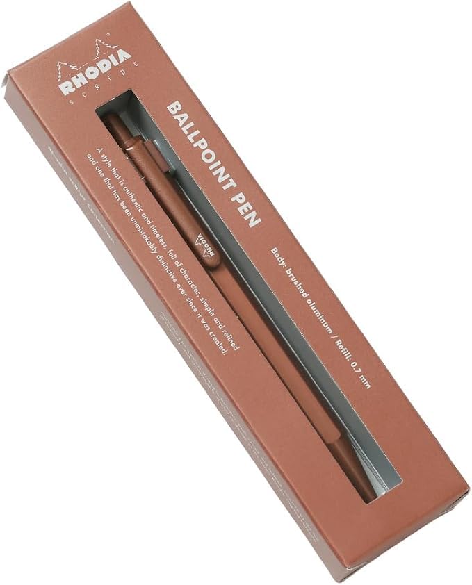 Rhodia Ballpoint Hexagonal Aluminum Hairline Low Viscosity Maroon with RHODIA 11 Block Rhodia Pen, Script, 0.7mm, Barrel, Body, Finish, Oil-Based Ink,