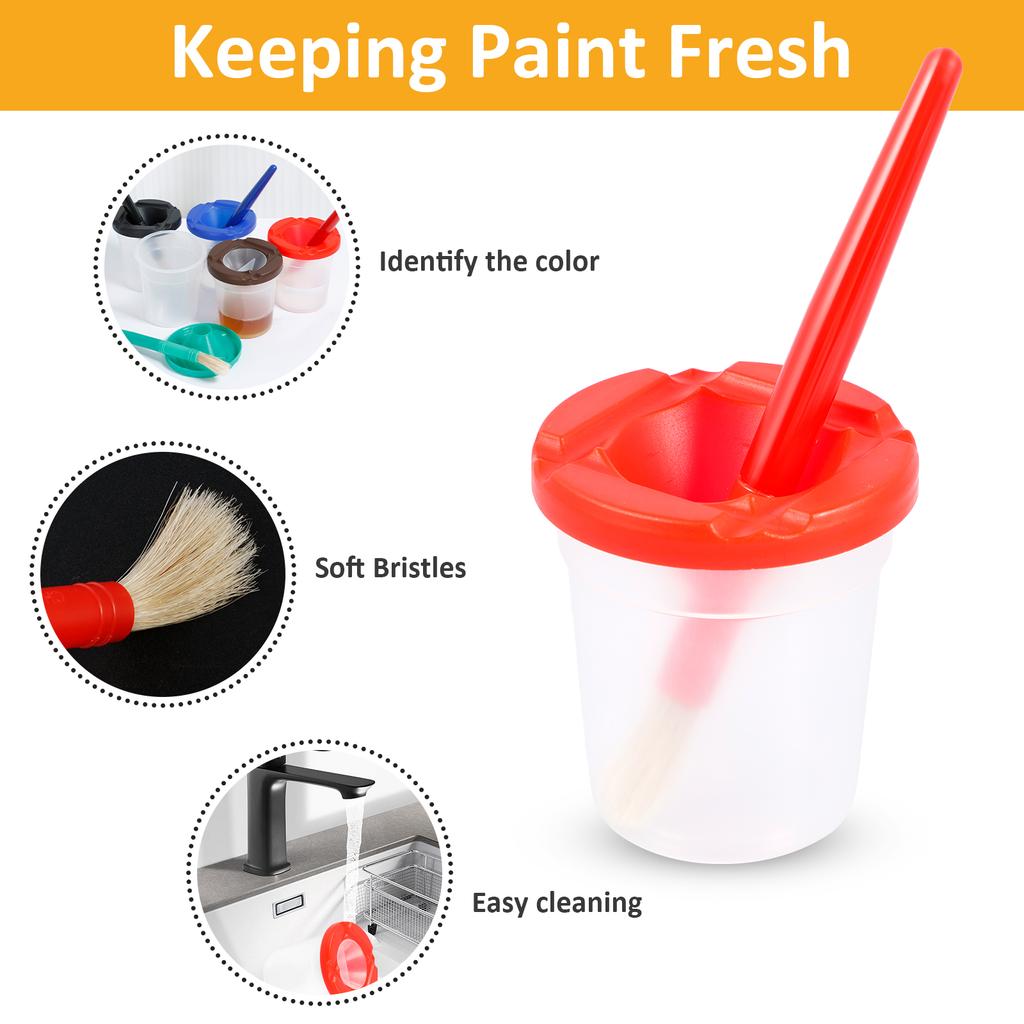 5Pcs Paint Cups Plastic Leak-proof Water Washing Cups with Brush Pen Washer Colorful Paint Brush Water Cup for Kids Art Supplies