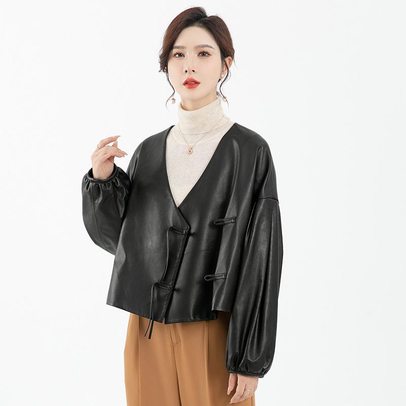 

Новая натуральная кожа растительного дубления овчина женская короткая повседневная простая кожаная куртка кожаная куртка женская куртка L