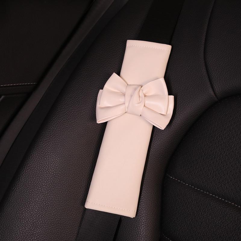 Bow Tie Car Seat Belt Cover Personalized Leather Style Four Seasons Shoulder Protector Women's Car Seat Belt Cover Fashion