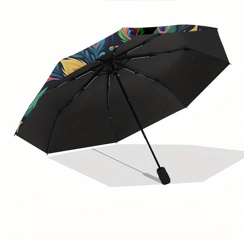 Peacock, Artwork Automatic Folding Umbrella 8 Ribs, Durable Iron Frame, Bright Color Pattern Compact Travel Umbrella, Suitable for Outdoor,