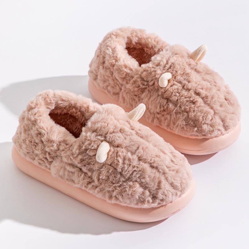 Cute Cotton Slippers Women's Bags and Winter Outer Wear New Indoor Home Thick-soled Non-slip Warm Velvet Cotton Shoes