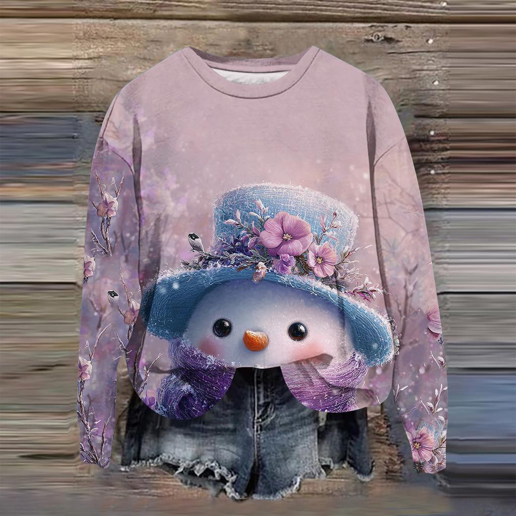 Women's Fashion Printed Long Sleeve Loose Round Neck Sweatshirt Top Fall