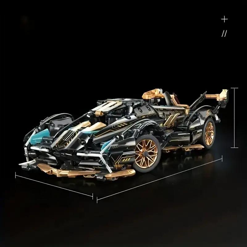 

2026 Новий гоночний автомобіль з будівельних блоків V12 Автомобіль з будівельних блоків Чорно-золоті аксесуари Тонка дерев яна модель автомобіля для робочого столу Подарунок на день народження