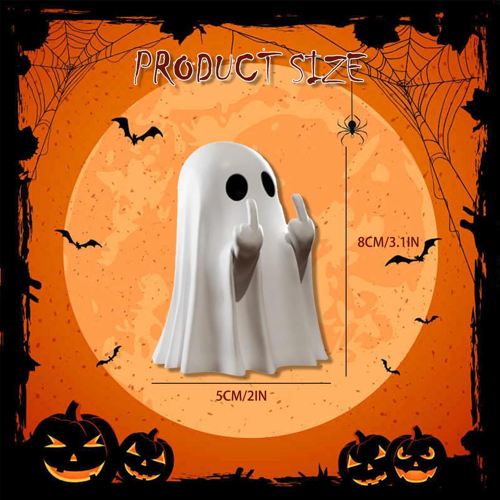 Cute Ghost Statue, Funny Ghost Figurine with Middle Finger, Spooky Middle Finger Ghost Ornament Halloween Decor Indoor, Halloween Decor for Home Gard