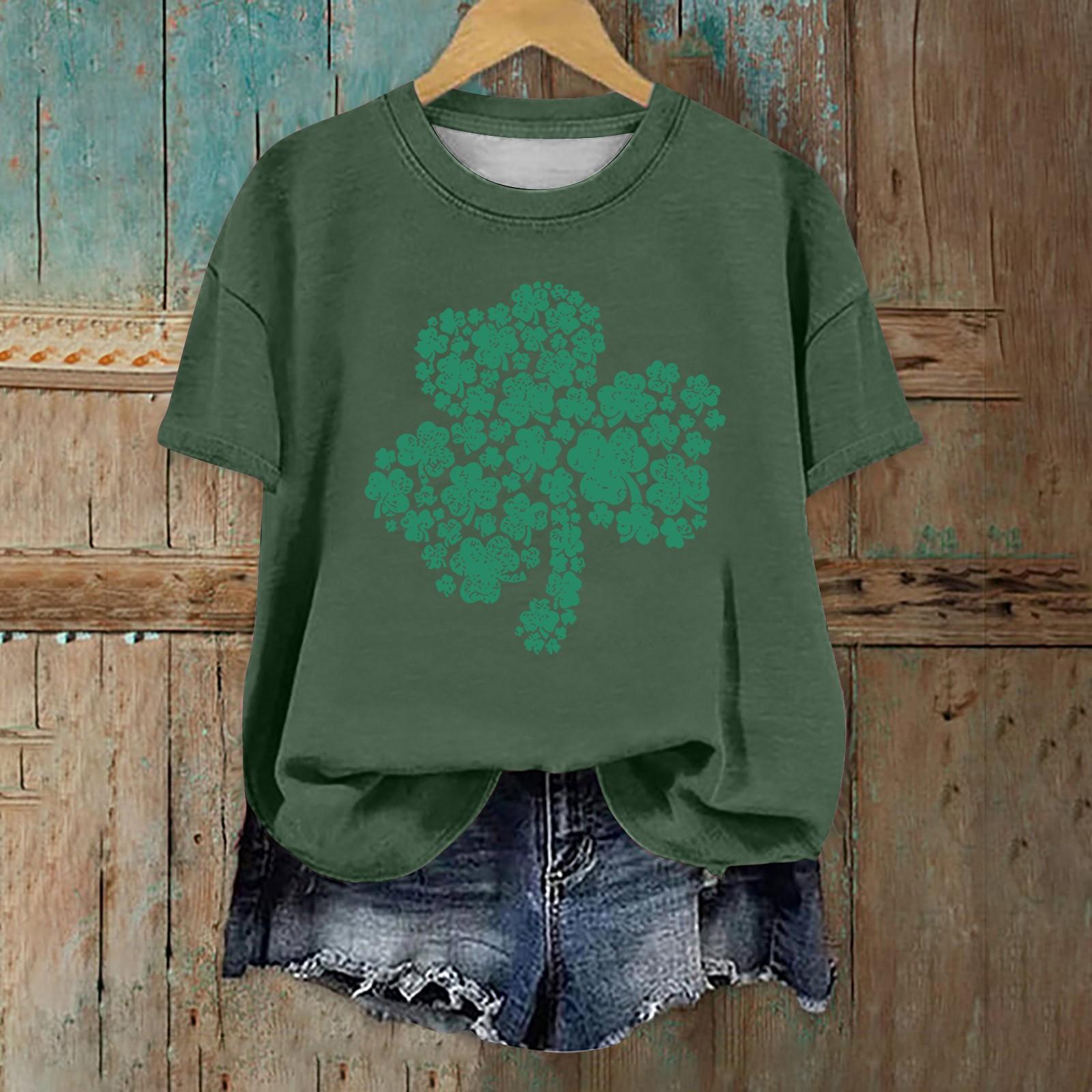 

Женская мода повседневная с заниженной линией плеча короткая St. Футболка с круглым вырезом и принтом ко Дню Святого Патрика XXXL