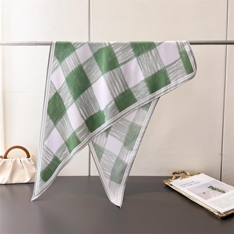 Vintage Plaid Triangle Scarf Imitation Silk Printing Sunscreen Shawl Waist Scarf Silk Scarf Scarf Headscarf Women