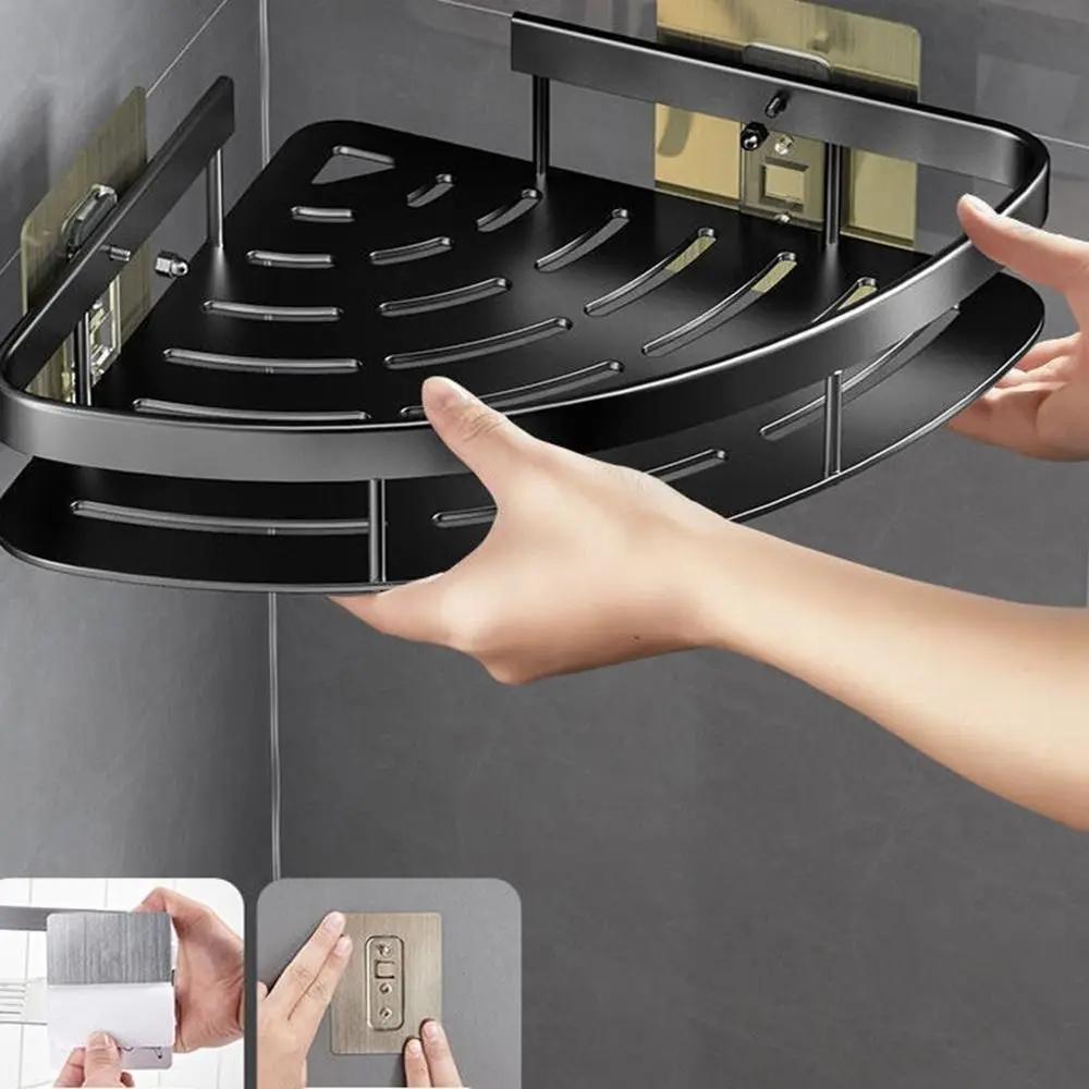 Badezimmerregale Eckduschregal Aluminium Wandhalterung Shampoo Lagerregal Halter Kein Bohren Küche Badezimmer Zubehör Rack