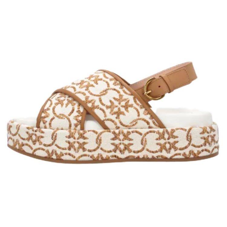 PINKO Monogram Fabric Comfortable Versatile Slide Sandals Women sandals Brown SD0061T006N63