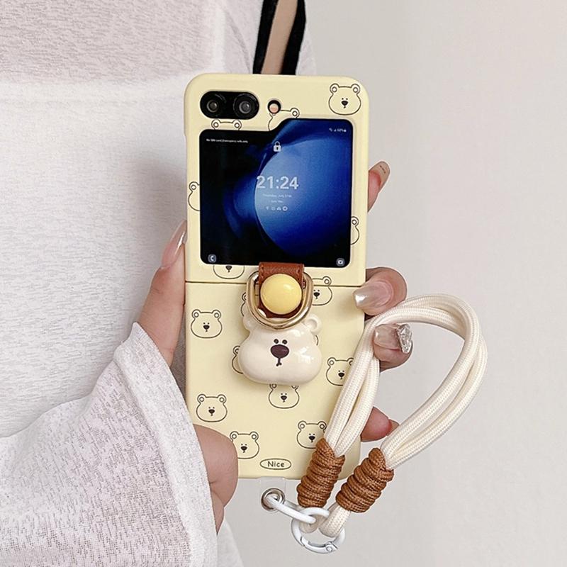 

Cute 3D Bear Hand Strap Case for Samsung Galaxy Z Flip 6 5 4 3 Lanyard Ring Holder Shockproof Cover for Samsung Flip6 ZFlip5 for Samsung Z Flip 3