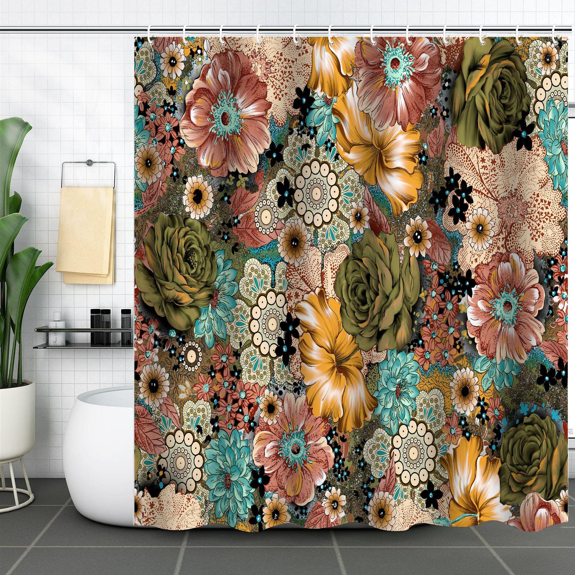 

Водонепроницаемая и устойчивая к плесени шторка для душа с 3D цифровой печатью, растительным и богемным принтом, шторка для душа, перегородка для ванной комнаты shower curtain 90*90