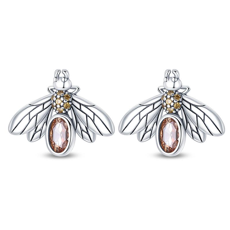 

925 Sterling Silver Earring Honey bee with diamond Shells Earrings Jewelry Gift Wedding Earrings For Women Jewellery gift
