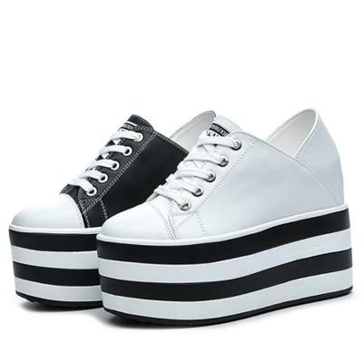 Mode Högkvalitativa 12 cm Platåkil Sneakers Skor Tofflor för Kvinnor Skor Vår Höst Andningsbara Sommarskor Mules Andningsbara