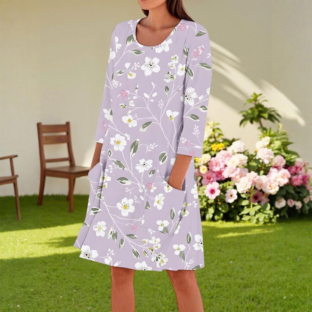 Women's Fashion Casual Round Neck Three-quarter Sleeve Dress