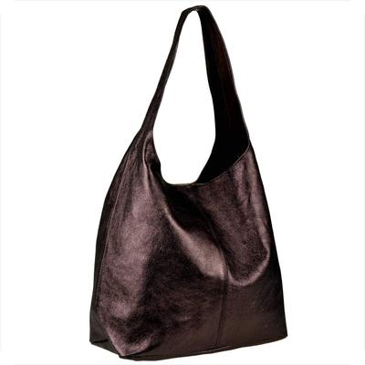 Leather Shopper Bag, Brown Chocolate Metallic