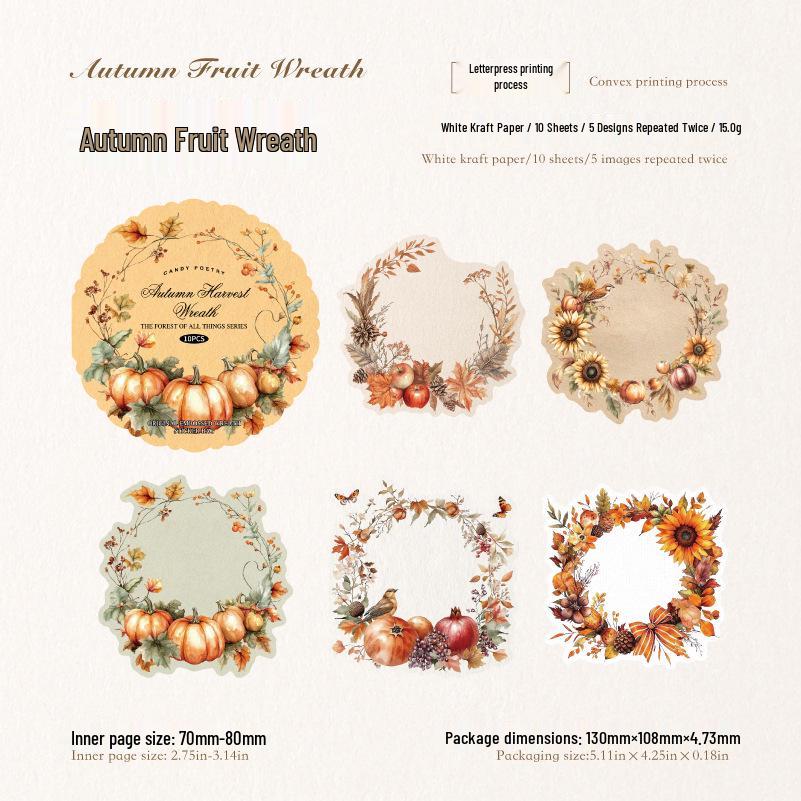 Sugar Poem Letterpress Embossed Stickers: Retro Wreath Forest Series (White Kraft Paper)