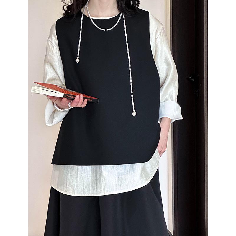 Juzhi Spring Women's Back Slit Suit Vest - Simple, Elegant, Layered Top (1588)