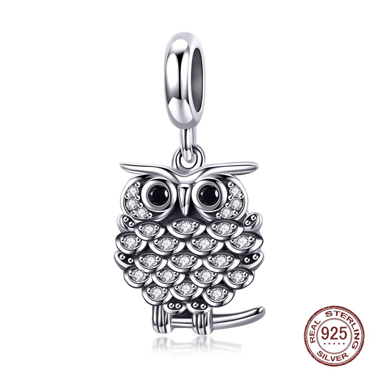 

925 стерлингового серебра кристалл сова прекрасная форма животного бусины шарм подходит браслет и браслеты изготовление ювелирных изделий