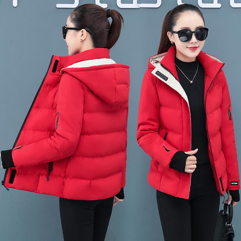 Women's Plus Size Autumn Winter Padded Thickened Hooded Down Jacket Short Casual Loose Zip Outerwear