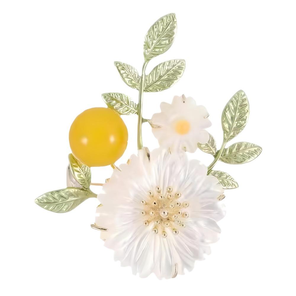 Korean High-quality Green-leaved Daisy Flowers Brooches for Women Fashion Temperament Fixed Clothes Suits Accessories Jewelry