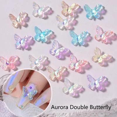 40 ks/balení dvouvrstvých motýlů nail art dekorací z pryskyřice nehtové umění kamínky pro 3D manikúru DIY módní manikúrní nástroje