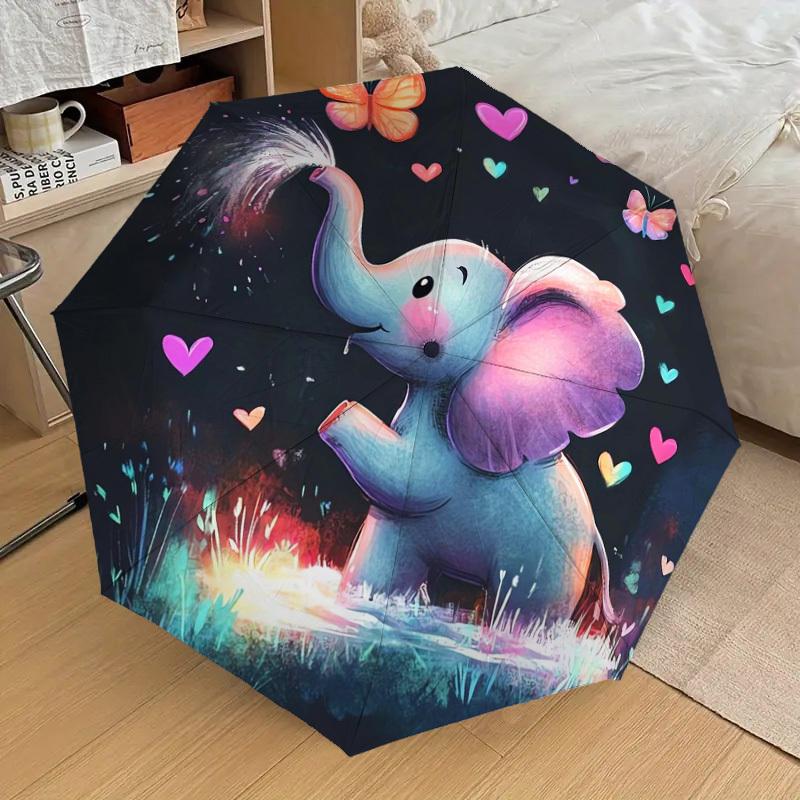 1pc Cute Elephant with Butterflies Umbrella with Plastic Handle,Suitable for All Seasons Home Travel Outdoor UmbrellaDD008