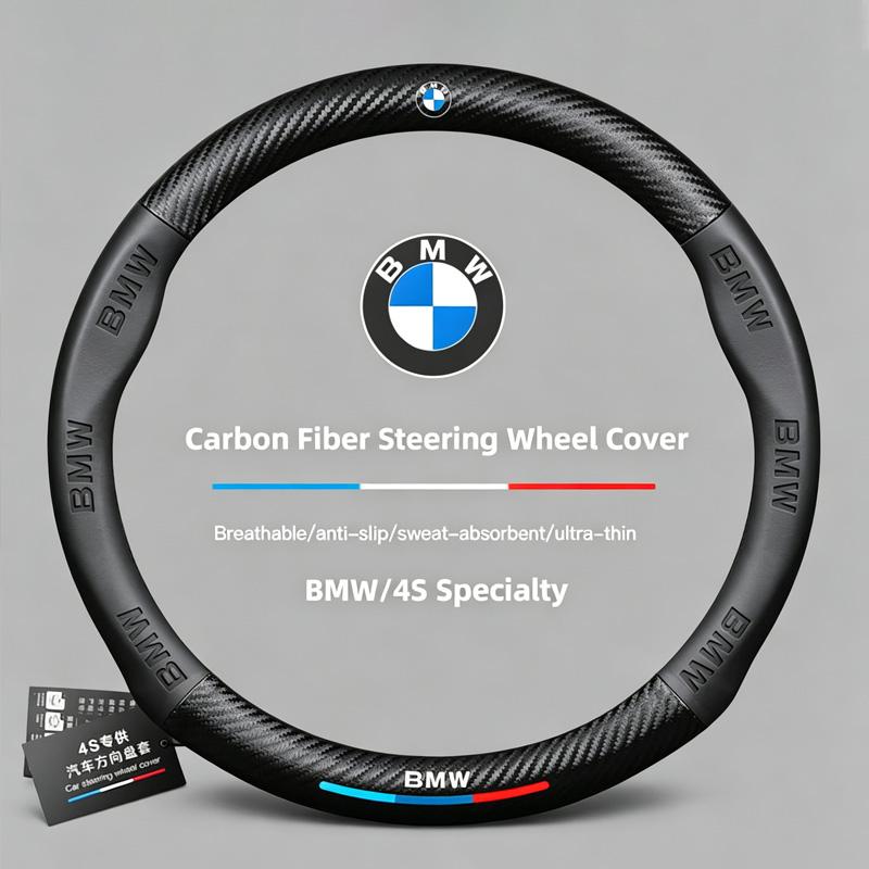 2026 Hot 38cm Carbon Fiber Leather Car Steering Wheel Cover For BMW F30 F10 E90 F20 E46 E60 E70 E39 X6 Auto Interior Accessories Keychain GK3