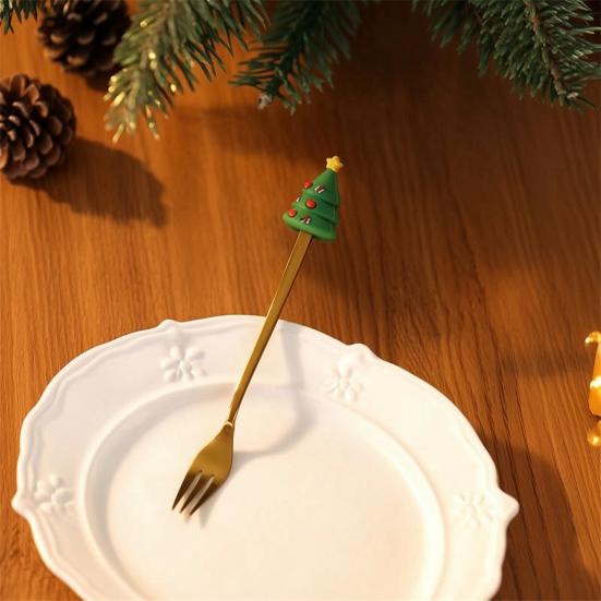 Weihnachtsgabel/Löffel, Langlebiger Edelstahl, mit Niedlicher 3D-Weihnachtspuppen-Dekor Besteck, für Festliches Zuhause Restaurant