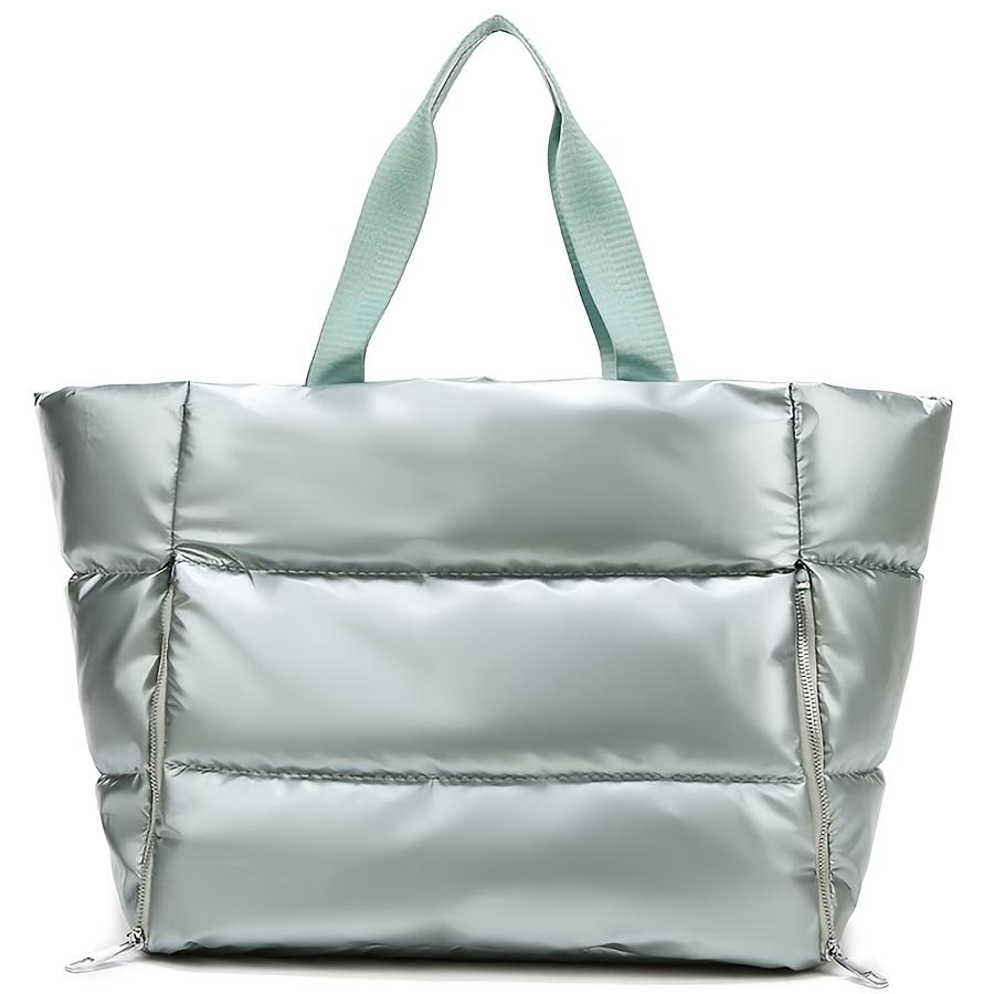 Large Capacity Quilted Nylon Tote Bag for Women Winter Spacious Women's Shoulder Bag for Gym Yoga Shopping Solid Color Padded Space Handbags for Women